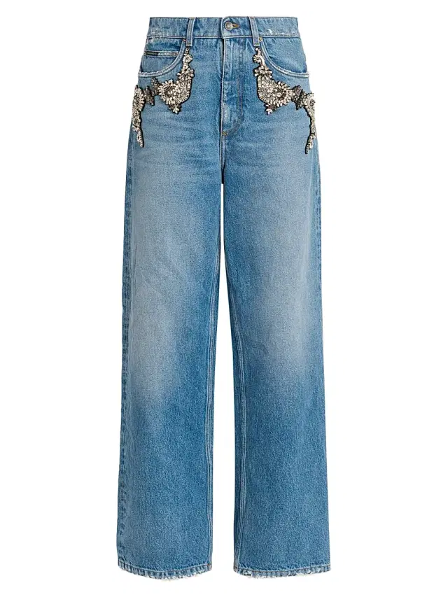 Women's Crystal-Embellished High-Rise Wide-Leg Jeans - Variante Abbinata
