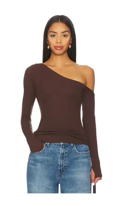 Michael Lauren Magdaleno Long Sleeve Fitted Asymmetrical Cold Shoulder Top | Thumbnail 1 Michael Lauren Magdaleno Long Sleeve Fitted Asymmetrical Cold Shoulder Top | Thumbnail 1