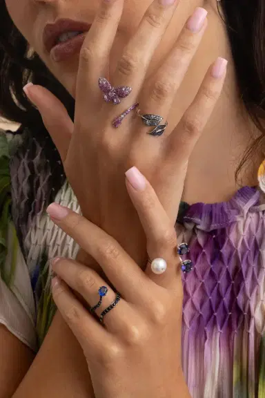 STEFERE White Diamond Blue Sapphire Snake Ring | Thumbnail 2