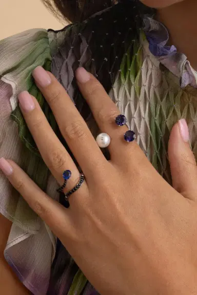 STEFERE White Diamond Blue Sapphire Snake Ring | Thumbnail 3