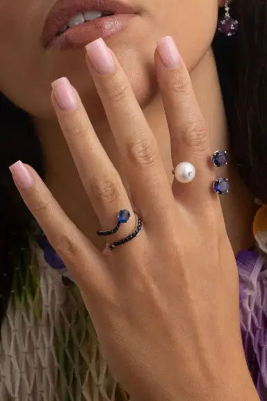 STEFERE White Diamond Blue Sapphire Snake Ring | Thumbnail 4