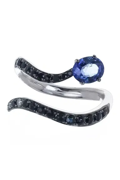 STEFERE White Diamond Blue Sapphire Snake Ring | Thumbnail 1