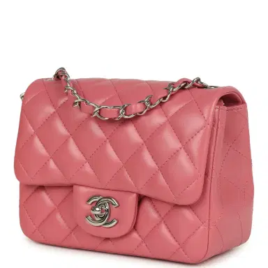 Chanel Chanel Mini Classic Square Flap Bag Pink Lambskin Silver Hardware | Thumbnail 5 Chanel Chanel Mini Classic Square Flap Bag Pink Lambskin Silver Hardware | Thumbnail 5