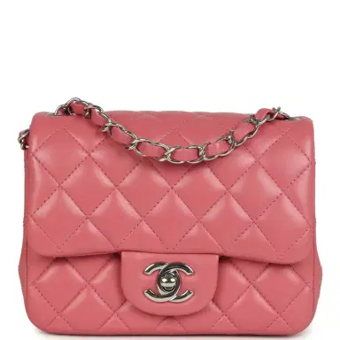 Chanel Chanel Mini Classic Square Flap Bag Pink Lambskin Silver Hardware | Thumbnail 1 Chanel Chanel Mini Classic Square Flap Bag Pink Lambskin Silver Hardware | Thumbnail 1
