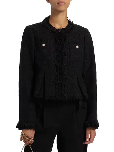 Cinq à Sept Women's Misty Tweed Handkerchief Jacket - Black | Thumbnail 3