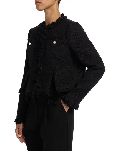 Cinq à Sept Women's Misty Tweed Handkerchief Jacket - Black | Thumbnail 4
