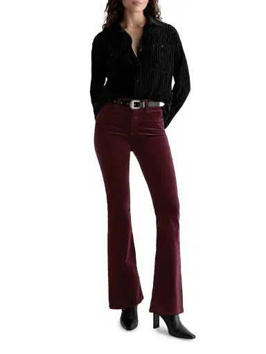 AG Jeans Women's Farrah Stretch-Velvet High-Rise Boot-Cut Pants - Winery | Thumbnail 2
