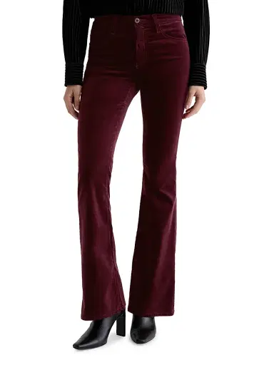 AG Jeans Women's Farrah Stretch-Velvet High-Rise Boot-Cut Pants - Winery | Thumbnail 3