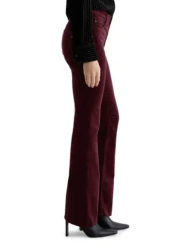 AG Jeans Women's Farrah Stretch-Velvet High-Rise Boot-Cut Pants - Winery | Thumbnail 4