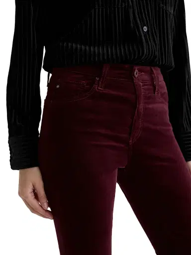 AG Jeans Women's Farrah Stretch-Velvet High-Rise Boot-Cut Pants - Winery | Thumbnail 7