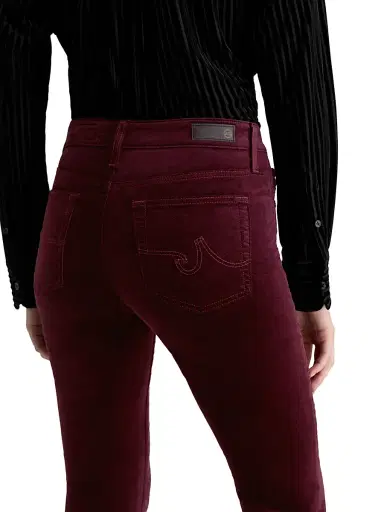 AG Jeans Women's Farrah Stretch-Velvet High-Rise Boot-Cut Pants - Winery | Thumbnail 8