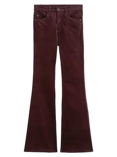 AG Jeans Women's Farrah Stretch-Velvet High-Rise Boot-Cut Pants - Winery | Thumbnail 1
