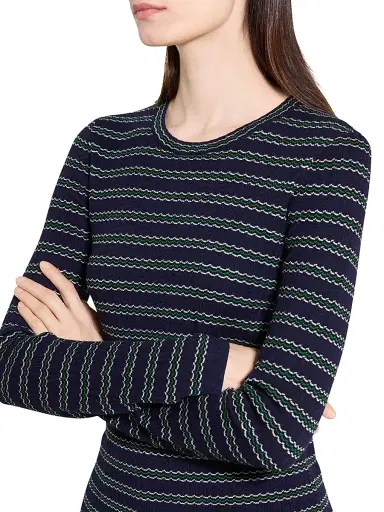 Theory Women's Striped Wool Rib-Knit Long-Sleeve Top - Deep Navy Multi | Thumbnail 6 Theory Women's Striped Wool Rib-Knit Long-Sleeve Top - Deep Navy Multi | Thumbnail 6