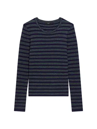 Theory Women's Striped Wool Rib-Knit Long-Sleeve Top - Deep Navy Multi | Thumbnail 1 Theory Women's Striped Wool Rib-Knit Long-Sleeve Top - Deep Navy Multi | Thumbnail 1
