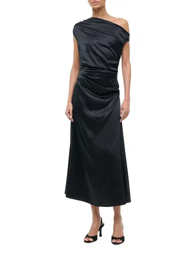 Staud Women's Phare Silk One-Shoulder Midi-Dress - Black - Size 8 | Thumbnail 2