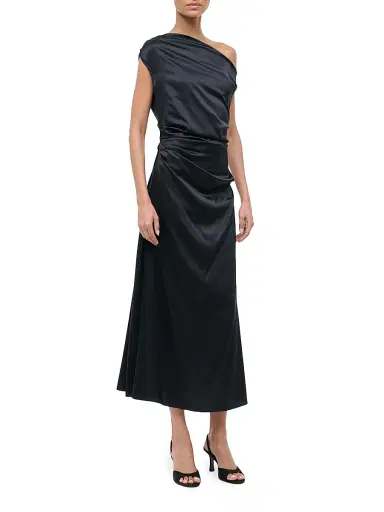 Staud Women's Phare Silk One-Shoulder Midi-Dress - Black - Size 8 | Thumbnail 4