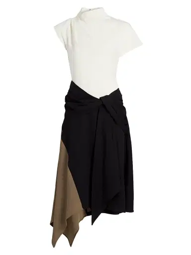 Staud Women's Davina Asymmetric Midi-Dress - Black Multi - Size 6 | Thumbnail 1 Staud Women's Davina Asymmetric Midi-Dress - Black Multi - Size 6 | Thumbnail 1