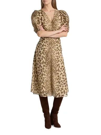 Sea Women's Claude Leopard-Print Puff-Sleeve Midi-Dress - Cream - Size 14 | Thumbnail 2 Sea Women's Claude Leopard-Print Puff-Sleeve Midi-Dress - Cream - Size 14 | Thumbnail 2