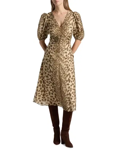 Sea Women's Claude Leopard-Print Puff-Sleeve Midi-Dress - Cream - Size 14 | Thumbnail 3 Sea Women's Claude Leopard-Print Puff-Sleeve Midi-Dress - Cream - Size 14 | Thumbnail 3