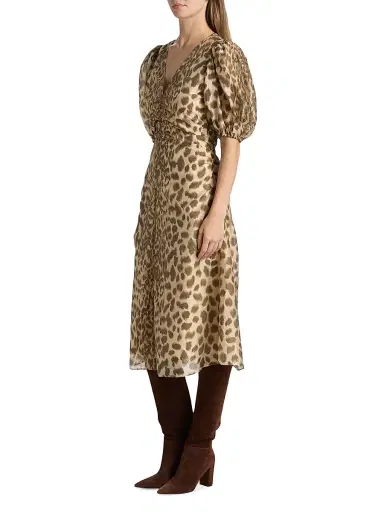 Sea Women's Claude Leopard-Print Puff-Sleeve Midi-Dress - Cream - Size 14 | Thumbnail 4 Sea Women's Claude Leopard-Print Puff-Sleeve Midi-Dress - Cream - Size 14 | Thumbnail 4