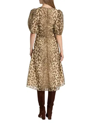 Sea Women's Claude Leopard-Print Puff-Sleeve Midi-Dress - Cream - Size 14 | Thumbnail 5 Sea Women's Claude Leopard-Print Puff-Sleeve Midi-Dress - Cream - Size 14 | Thumbnail 5