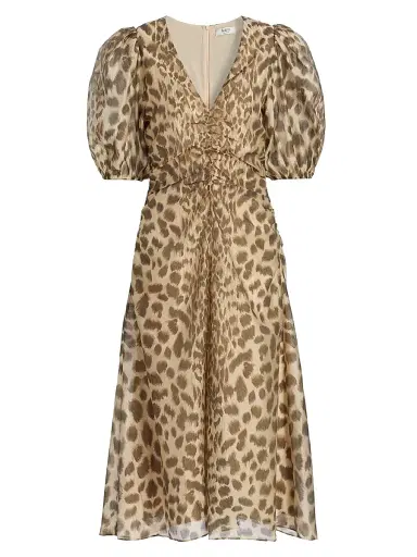 Sea Women's Claude Leopard-Print Puff-Sleeve Midi-Dress - Cream - Size 14 | Thumbnail 1 Sea Women's Claude Leopard-Print Puff-Sleeve Midi-Dress - Cream - Size 14 | Thumbnail 1