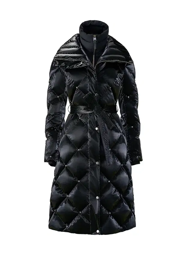 Women's Izumi-Glo Rhinestone High-Gloss Quilted Coat - Black