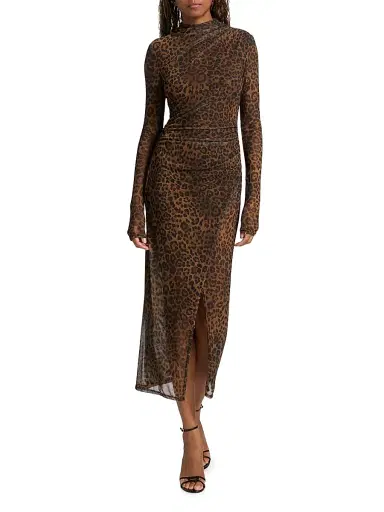 Lapointe Women's Leopard Printed Mesh Draped Midi-Dress - Leopard - Size XL | Thumbnail 2 Lapointe Women's Leopard Printed Mesh Draped Midi-Dress - Leopard - Size XL | Thumbnail 2