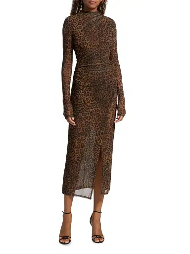 Lapointe Women's Leopard Printed Mesh Draped Midi-Dress - Leopard - Size XL | Thumbnail 3 Lapointe Women's Leopard Printed Mesh Draped Midi-Dress - Leopard - Size XL | Thumbnail 3