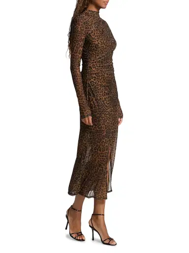Lapointe Women's Leopard Printed Mesh Draped Midi-Dress - Leopard - Size XL | Thumbnail 4 Lapointe Women's Leopard Printed Mesh Draped Midi-Dress - Leopard - Size XL | Thumbnail 4