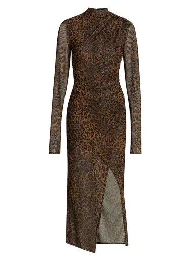 Lapointe Women's Leopard Printed Mesh Draped Midi-Dress - Leopard - Size XL | Thumbnail 1 Lapointe Women's Leopard Printed Mesh Draped Midi-Dress - Leopard - Size XL | Thumbnail 1