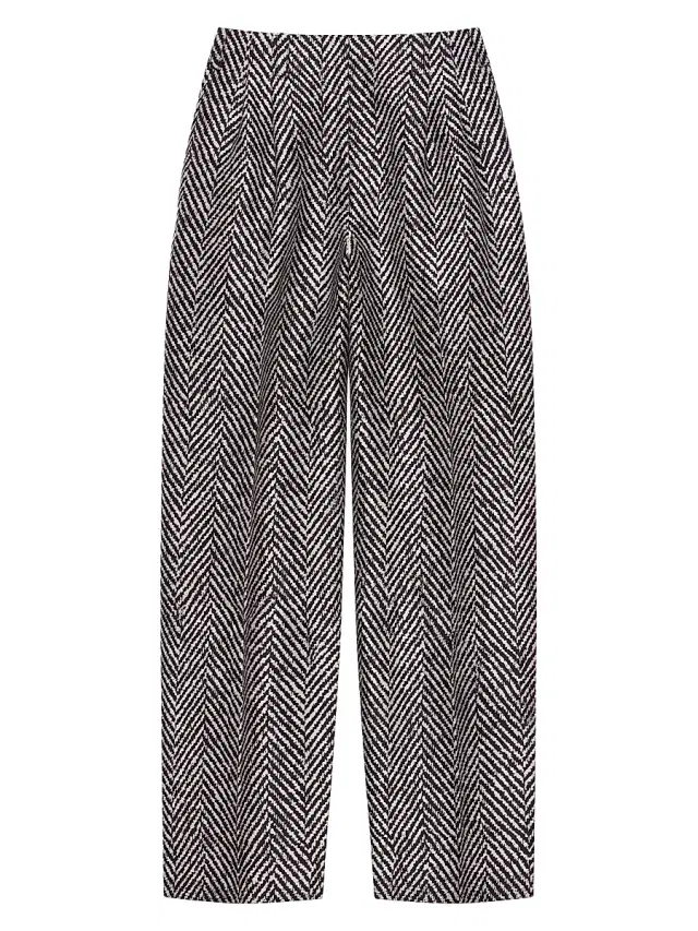 Women's Two-Pleat Pants in Wool Herringbone - Black White