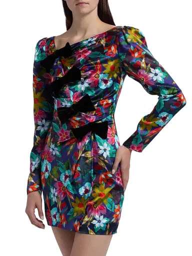 Saloni Women's Kelly Floral Silk Satin Minidress - Stellate Black | Thumbnail 4 Saloni Women's Kelly Floral Silk Satin Minidress - Stellate Black | Thumbnail 4
