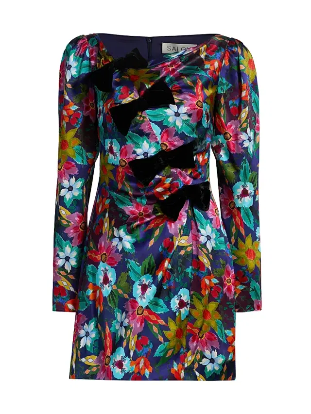 Saloni Women's Kelly Floral Silk Satin Minidress - Stellate Black