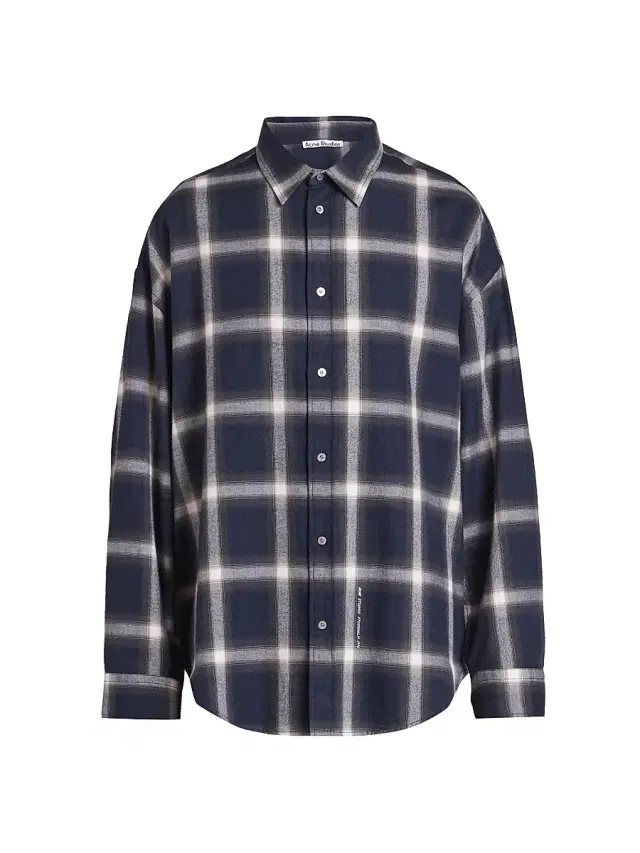 Acne Studios Men's Flannel Check Cotton Shirt - Navy Multi
