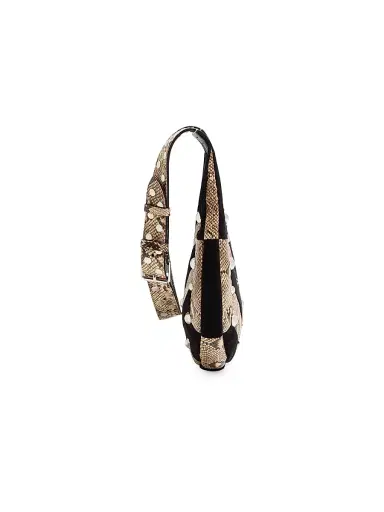 Valentino Garavani Women's Hoboho Hobo Bag in Python and Chevron-Patterned Suede - Beige Black | Thumbnail 4