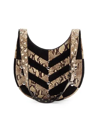 Valentino Garavani Women's Hoboho Hobo Bag in Python and Chevron-Patterned Suede - Beige Black | Thumbnail 5