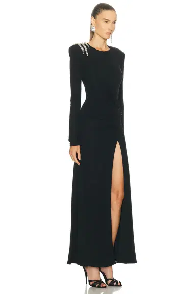 AREA Draped Long Sleeve Gown | Thumbnail 2 AREA Draped Long Sleeve Gown | Thumbnail 2
