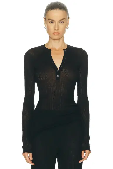 Skims Sheer Knit Long Sleeve Henley Top | Thumbnail 1 Skims Sheer Knit Long Sleeve Henley Top | Thumbnail 1