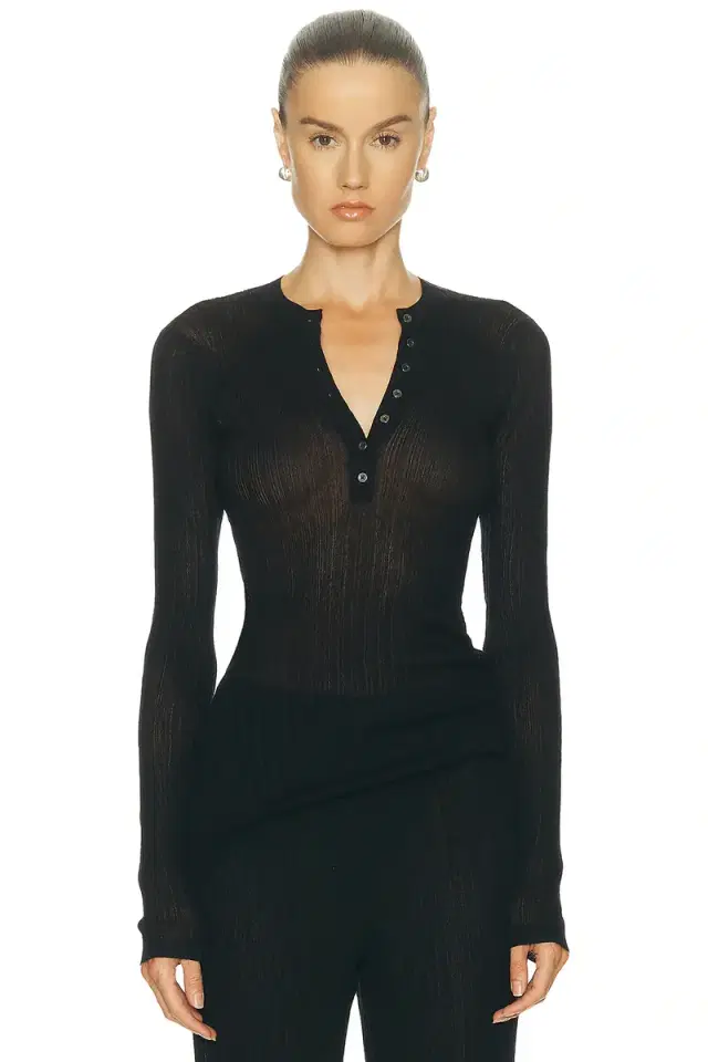 SKIMS Sheer Knit Long Sleeve Henley Top