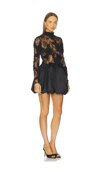 Aknvas Jette Black Cocktail Dress Lace And Bubble Skirt | Thumbnail 2