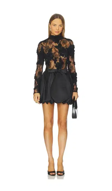 Aknvas Jette Black Cocktail Dress Lace And Bubble Skirt | Thumbnail 1
