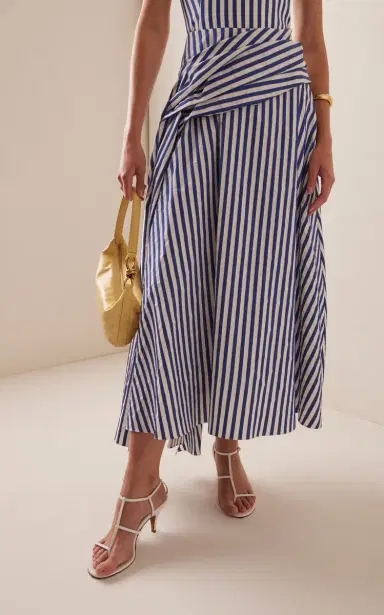 Rosie Assoulin Draped Striped Midi Skirt | Thumbnail 3