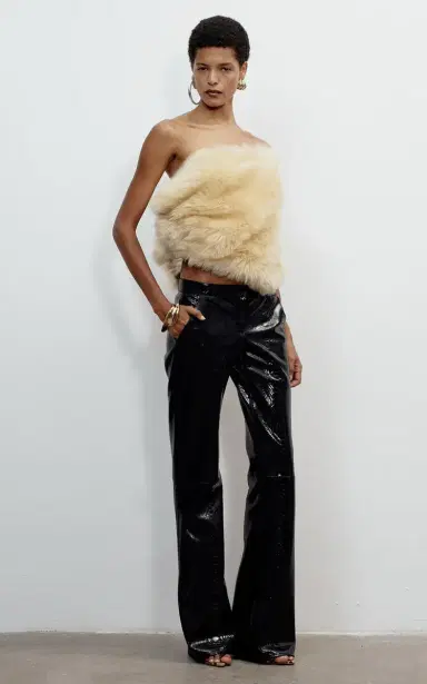 The New Arrivals Ilkyaz Ozel Dogi Strapless Shearling Top | Thumbnail 6