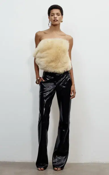 The New Arrivals Ilkyaz Ozel Dogi Strapless Shearling Top | Thumbnail 7