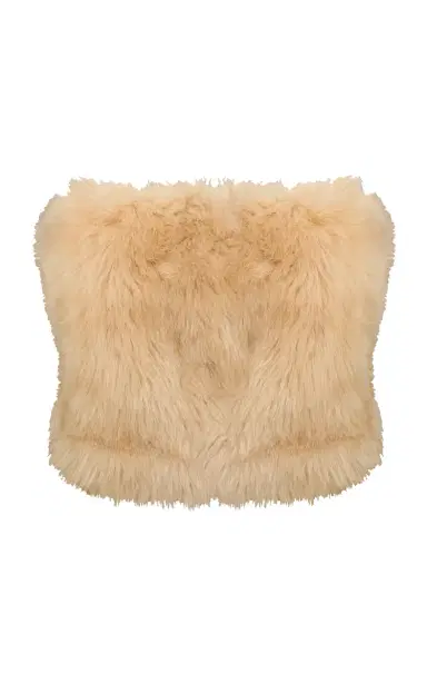 The New Arrivals Ilkyaz Ozel Dogi Strapless Shearling Top | Thumbnail 1