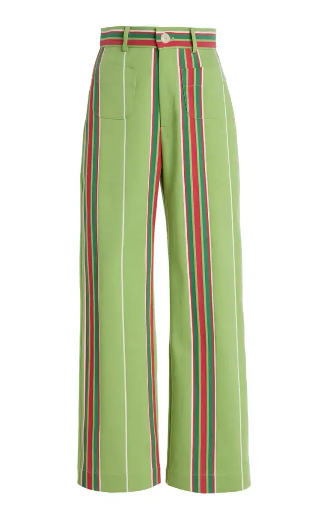 Exclusive Riviera Pippi Striped Cotton Pants - Green