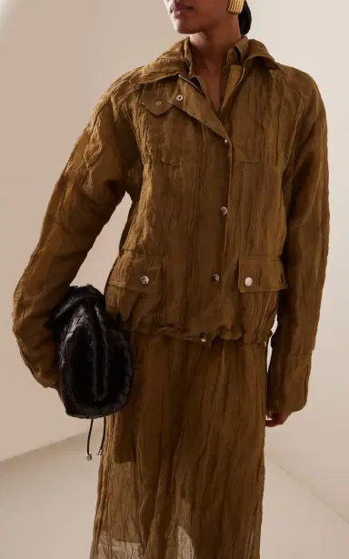 Brandon Maxwell The Harper Metallic Organza Balloon Jacket - Tan | Thumbnail 8