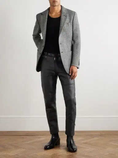 Tom Ford Straight-Leg Eyelet-Embellished Paneled Full-Grain Leather Trousers - Men | Thumbnail 2