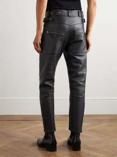 Tom Ford Straight-Leg Eyelet-Embellished Paneled Full-Grain Leather Trousers - Men | Thumbnail 4